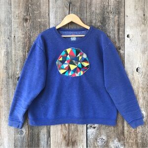 Handmade Patchwork Art Upcycled Geometric Gem Streetwear Crewneck Sweatshirt XL